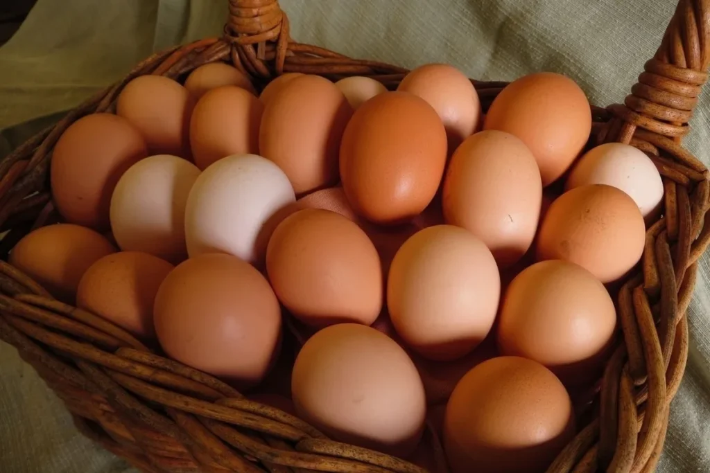 Bruine eieren in een mandje.